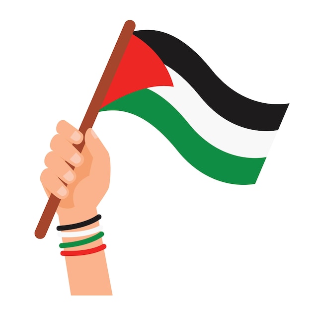 Vetor mão segurando uma bandeira da palestina