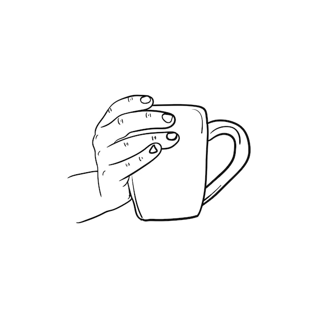 Mão segurando uma xícara de café arte de linha de ícone de mão segurando uma xícara de café