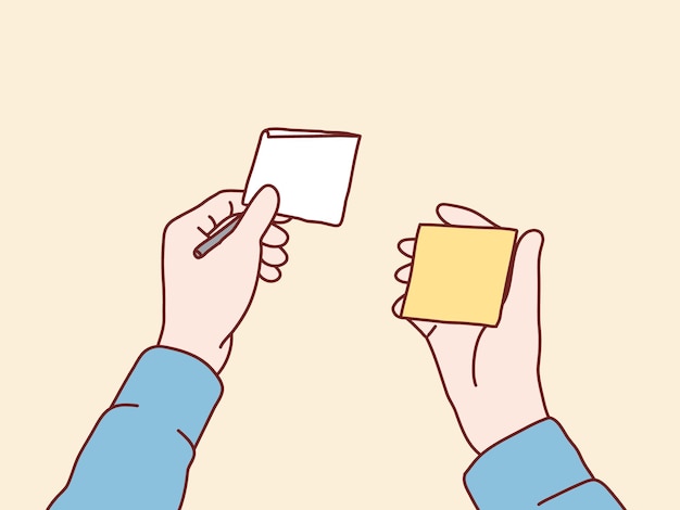 Mão segure a nota adesiva de cor de papel simples ilustração de estilo coreano