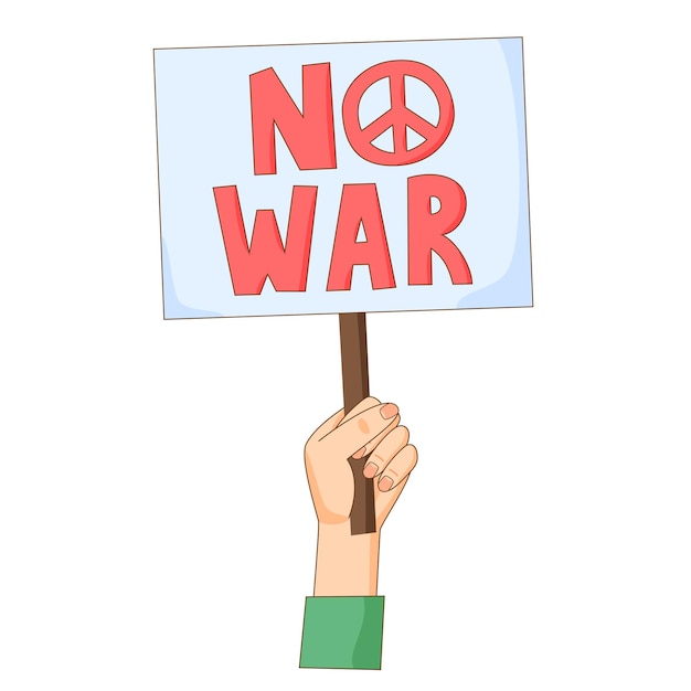 Mão sem bandeira de guerra Ativista do movimento antiguerra e pacifista com sinal Demanda de paz Vetor