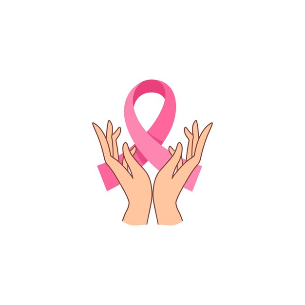 Mão vetor com fita rosa Outubro
