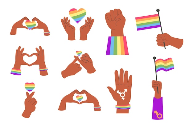 Mãos afro-americanas LGBT com coração e bandeira