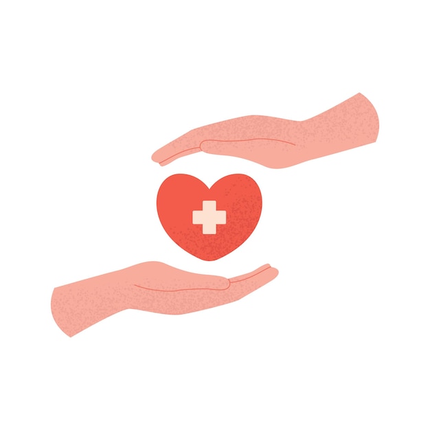 Mãos amigas dando coração. Dia Mundial da Doação de Órgãos. Caridade, saúde, voluntariado. Doação de sangue