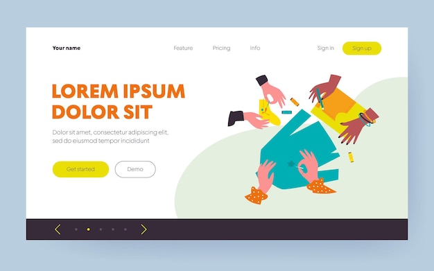 Mãos consertando roupas e costurando com agulha. Meia, fantasia, ilustração em vetor plana thread. Conceito de bordado e artesanato para banner, design de site ou página de destino