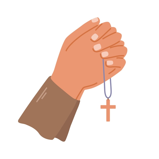 Vetor mãos da oração e cruz ilustração vetorial plana