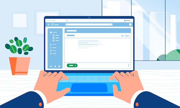 Mãos de negócios digitando navegador de teclado de laptop na tela no conceito de mesa do Office