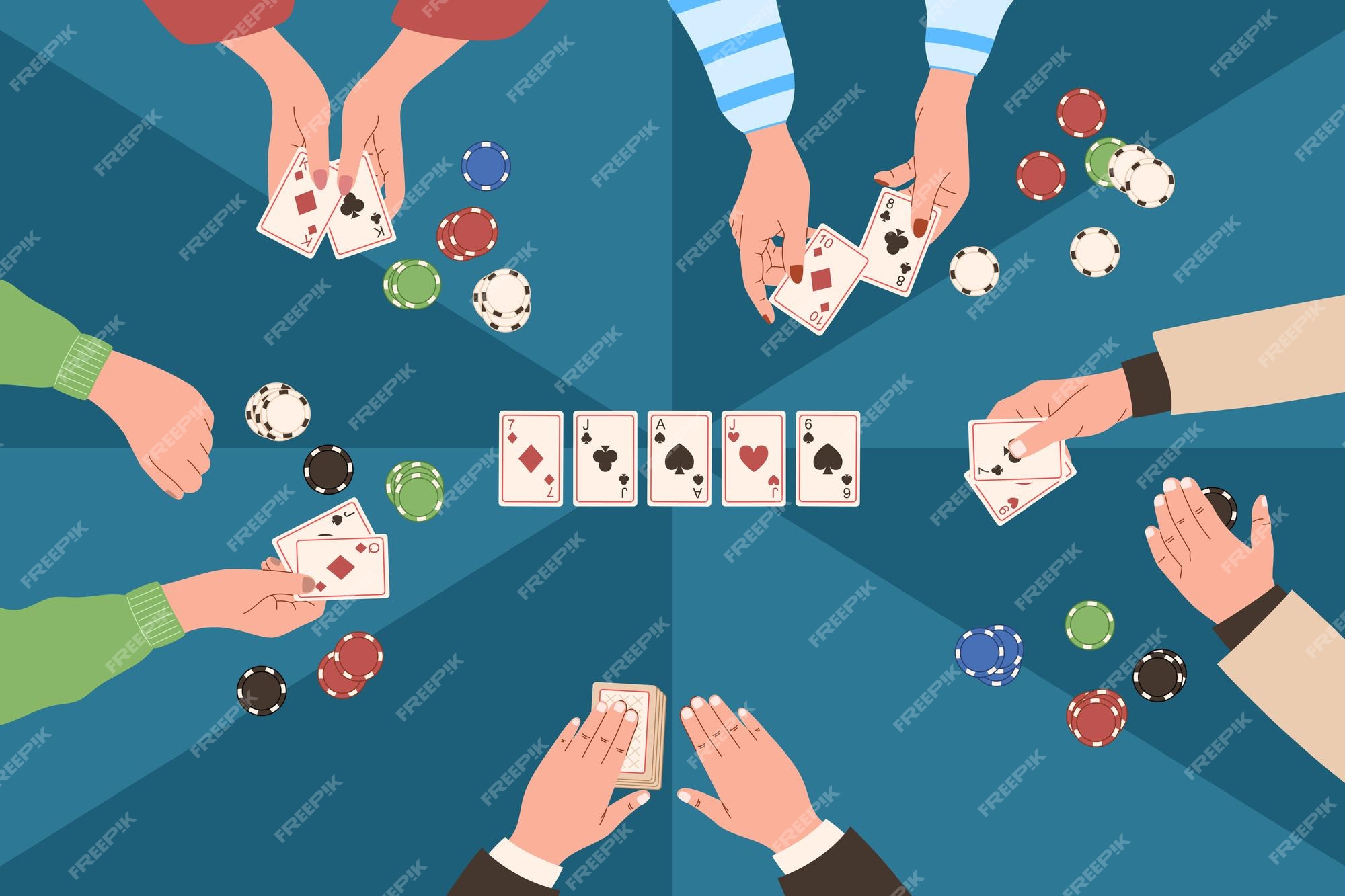 pessoas jogando jogo de tabuleiro no lazer desk.home para amigos ou  family.friends jogam poker card game.hand com cartas e chip. colegas e  corporativo boardgames.hand ilustração plana desenhada em vetor. 6568050  Vetor no