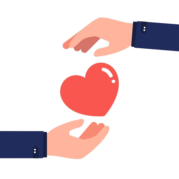 Mãos humanas segurando um coração dando e compartilhando amor para outros pessoas e mãos com corações