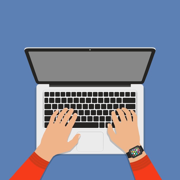 Mãos na ilustração de design plano de laptop