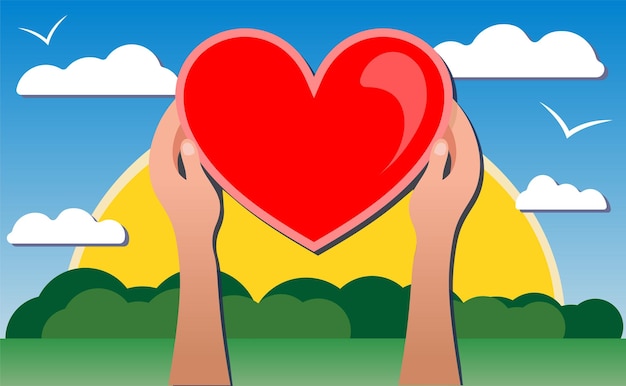 Mãos segurando o ícone do coração Ícone do amor