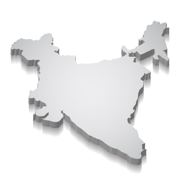 Mapa 3d da índia em vista isométrica em fundo branco