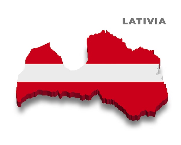 Mapa 3d da Letônia com bandeira