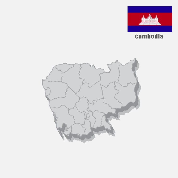 Vetor mapa 3d do camboja com seções separadas em fundo branco