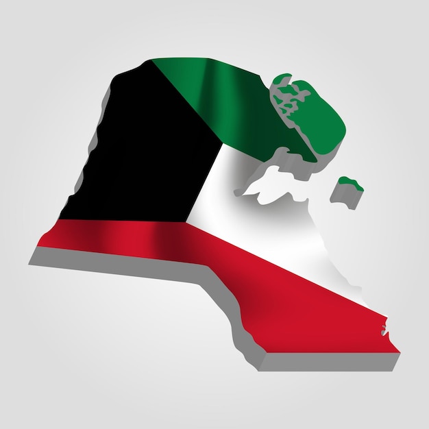 Mapa 3d do Kuwait com bandeira