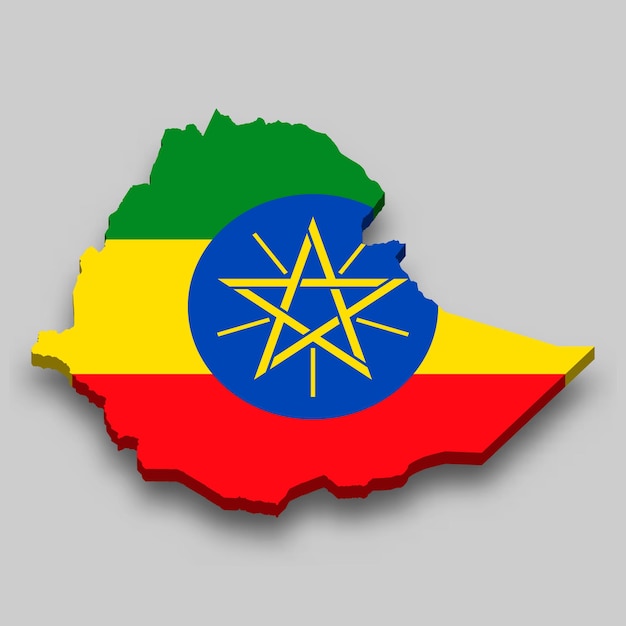 Vetor mapa 3d isométrico da etiópia com a bandeira nacional.