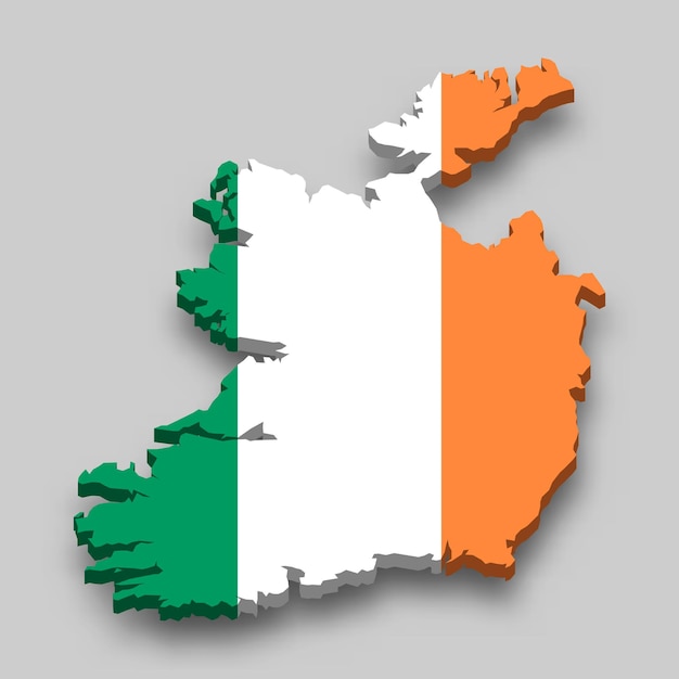 Mapa 3d isométrico da irlanda com a bandeira nacional.