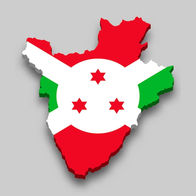 Mapa 3d isométrico do burundi com a bandeira nacional.