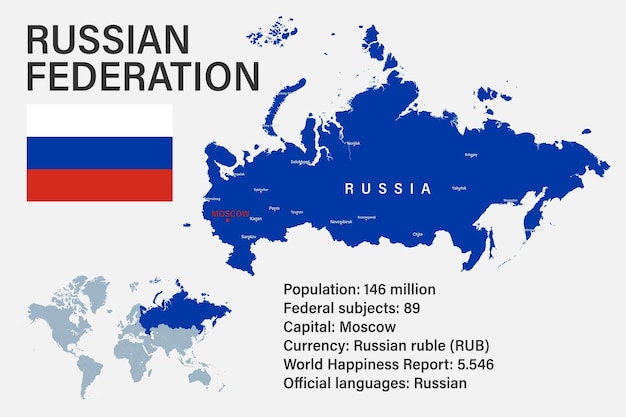 Mapa altamente detalhado da federação russa com capital de