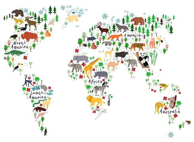 Mapa animal do mundo para crianças e crianças