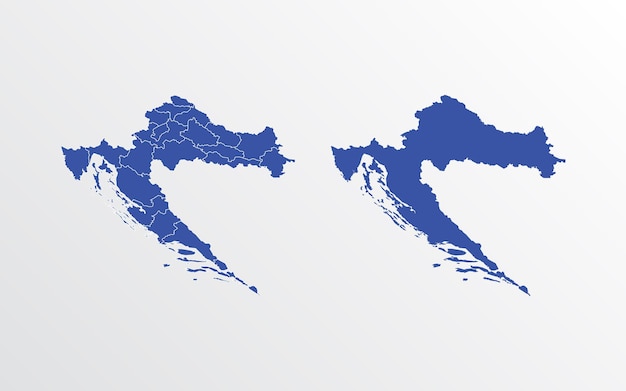 Vetor mapa azul da croácia com regiões