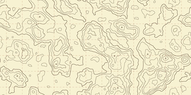 Mapa bege de topografia sem costura padrão com grade e montanhas