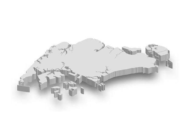 Mapa branco 3d de Cingapura com regiões isoladas