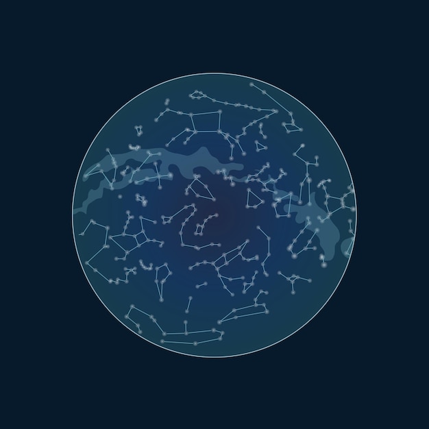 Mapa celestial do céu noturno vetor estrelado do hemisfério norte estrelas no fundo azul profundo