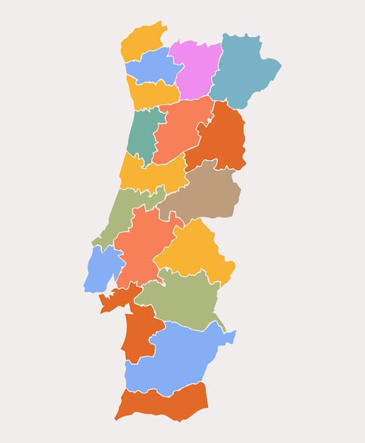 Mapa de Portugal continental e respectivas regiões