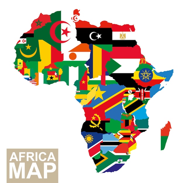 Mapa da áfrica mapa vetorial da áfrica com bandeiras ilustração vetorial de bandeira de países africanos