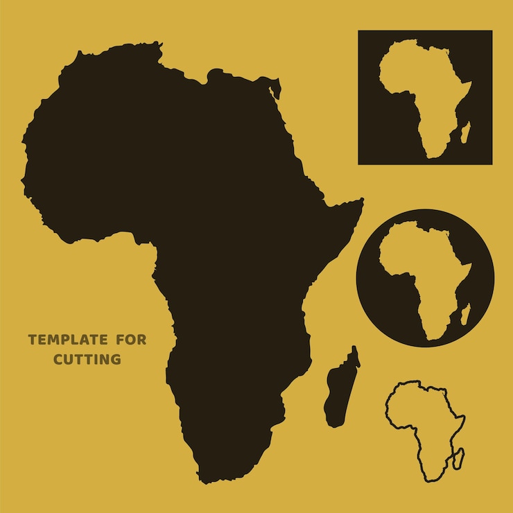 Vetor mapa da áfrica modelo para corte a laser, escultura em madeira, corte de papel. silhuetas para corte. estêncil de vetor de mapa de áfrica.