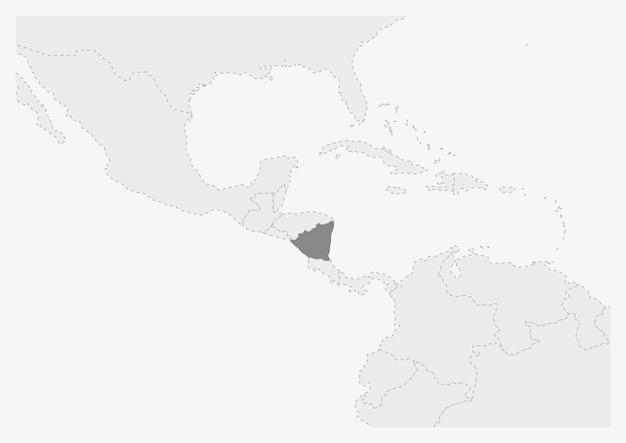 Vetor mapa da américa com o mapa destacado da nicarágua