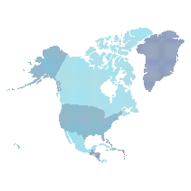 Mapa da américa do norte feito de padrão de pontos de meio-tom