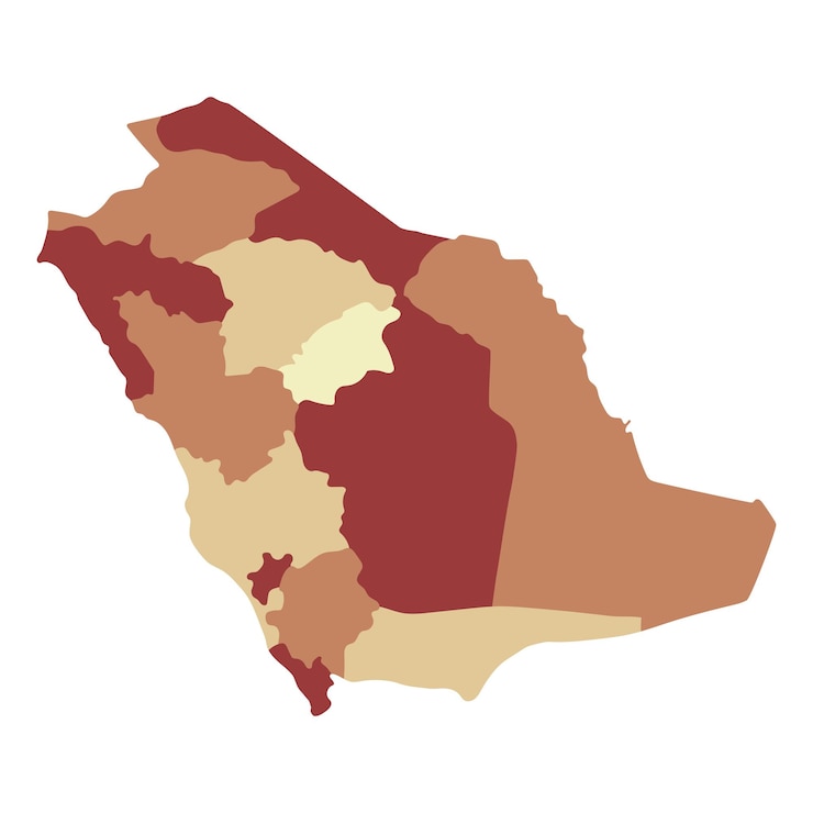 Vetor mapa da arábia saudita mapa da arábia saudita em regiões administrativas