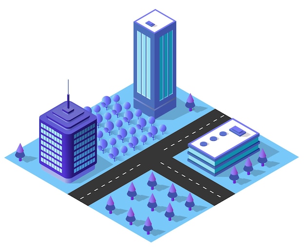 Vetor mapa da área urbana da cidade veículos isométricos arquitetura de ilustração 3d