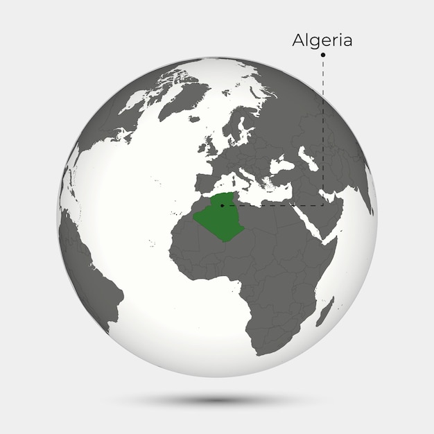 Mapa da argélia com posição no globo