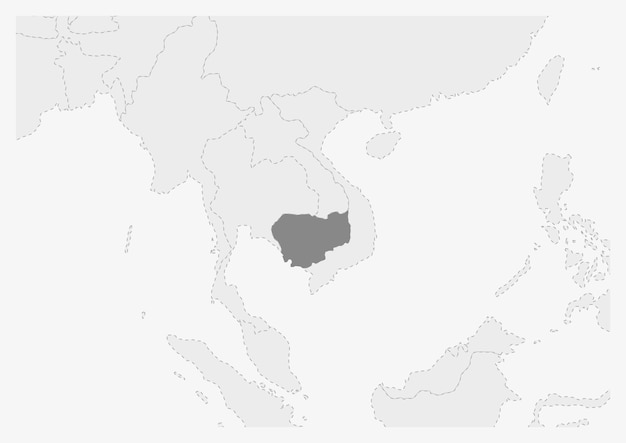 Mapa da ásia com mapa destacado do camboja