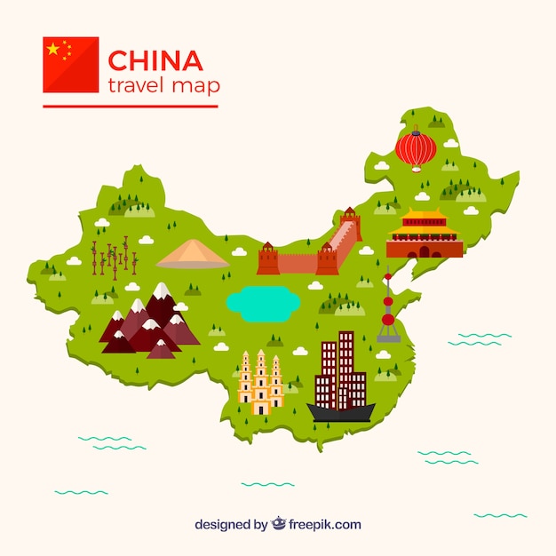 Vetor mapa da china com monumentos