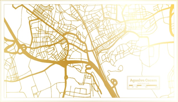 Mapa da cidade de agualva cacem portugal em estilo retro em ilustração vetorial de mapa de contorno de cor dourada