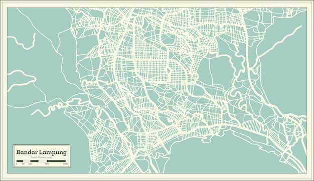 Mapa da cidade de bandar lampung indonésia em estilo retro. mapa de contorno. ilustração vetorial.