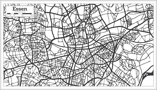 Mapa da cidade de essen alemanha em estilo retro. mapa de contorno. ilustração vetorial.