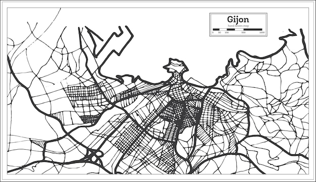 Mapa da cidade de gijon na espanha em estilo retrô