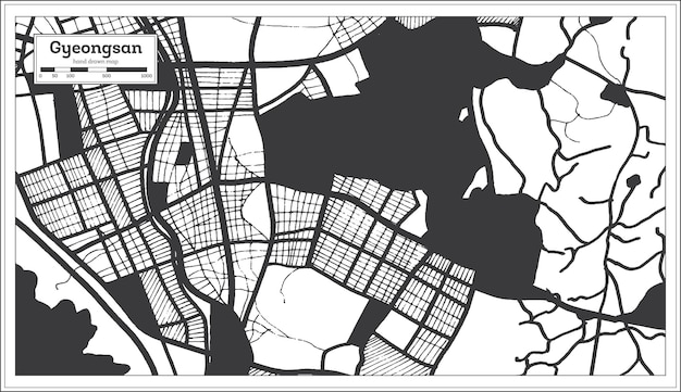 Mapa da cidade de gyeongsan coreia do sul em preto e branco em estilo retrô