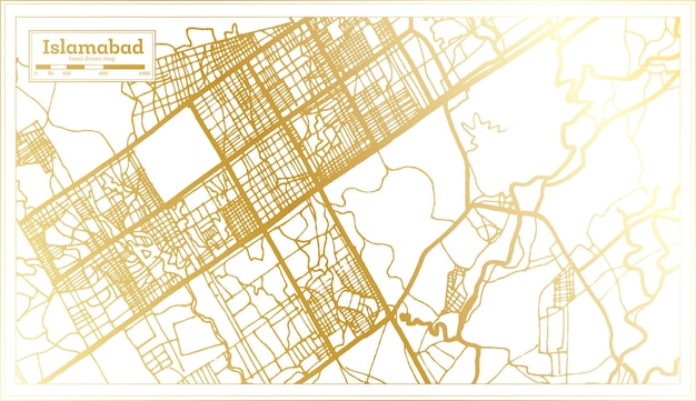 Mapa da cidade de islamabad paquistão em estilo retrô no mapa de contorno de cor dourada