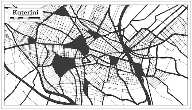 Mapa da cidade de katerini grécia em preto e branco em estilo retrô mapa de contorno