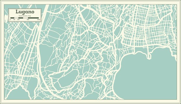 Mapa da cidade de lugano suíça em estilo retro. mapa de contorno. ilustração vetorial.