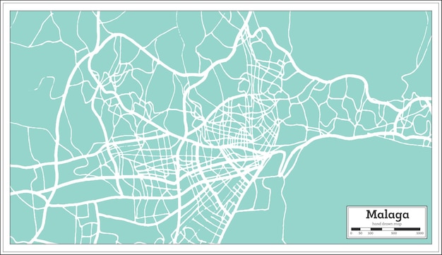 Mapa da cidade de málaga espanha em estilo retro