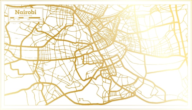 Mapa da cidade de nairóbi quênia em estilo retrô no mapa de contorno de cor dourada