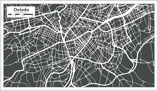 Mapa da cidade de oviedo espanha em estilo retro. mapa de contorno. ilustração vetorial.