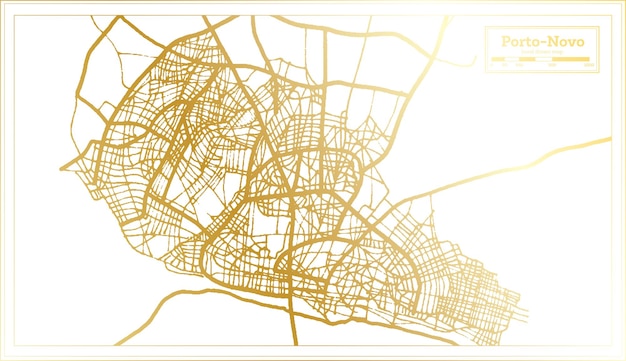 Mapa da cidade de porto novo benin em estilo retrô no mapa de contorno de cor dourada