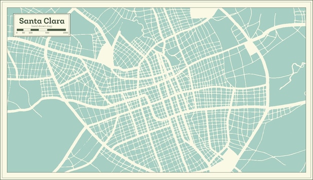 Mapa da cidade de santa clara cuba no mapa de contorno de estilo retrô